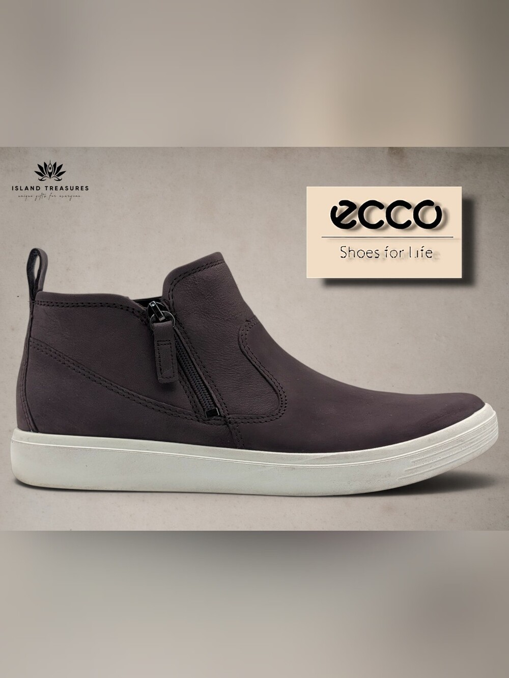 ECCO Sz 8-8.5 Soft 7 Low Zip Bootie Dark Brown Nubuck Sneaker Boot